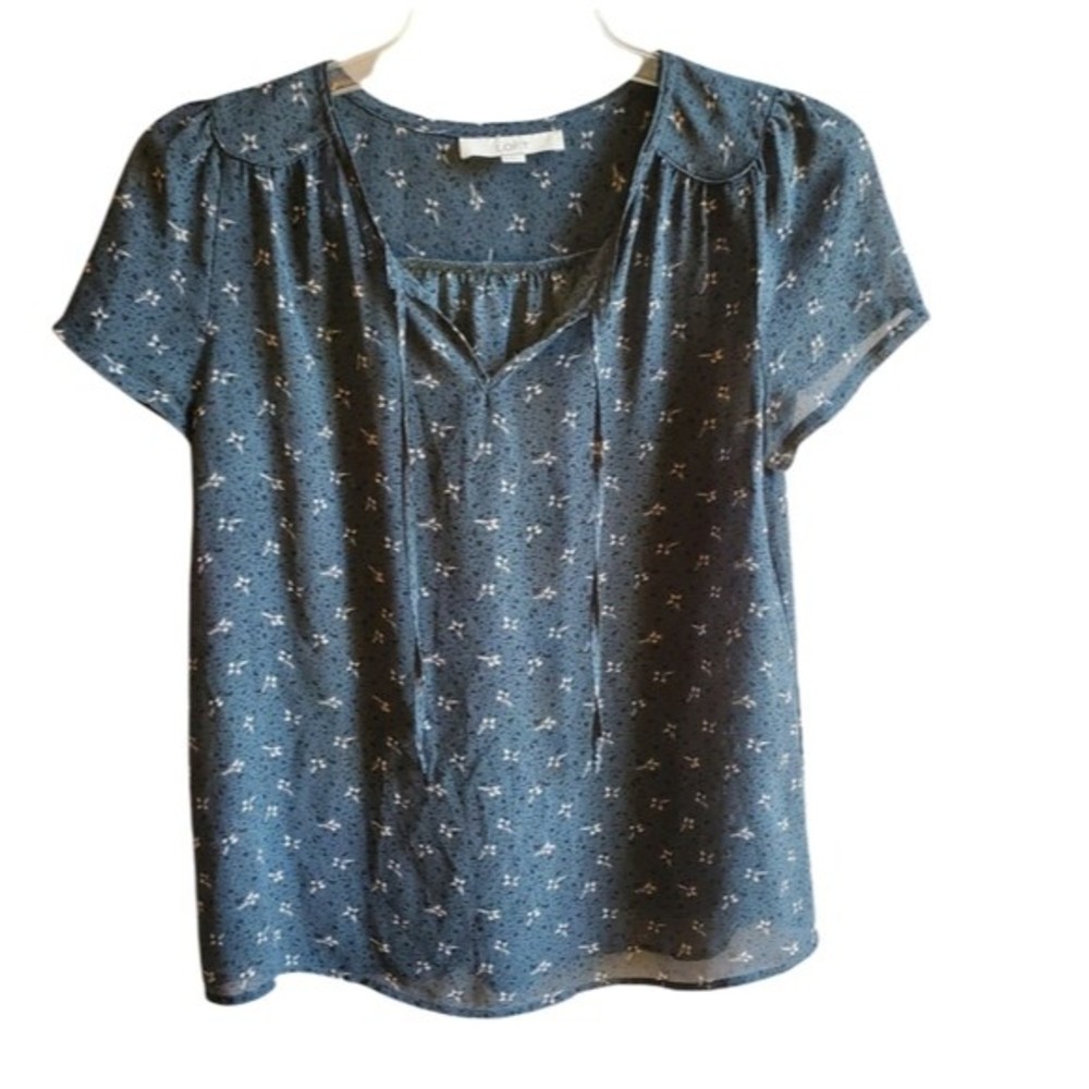 Ann Taylor Loft Dark Green Floral Blouse